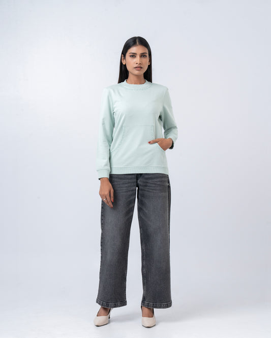 Regular Fit Solid Embroidered Sweatshirt