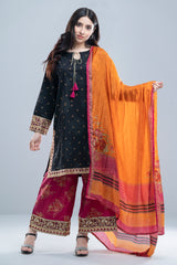 Relaxed Fit Three-Piece Lawn with Printed Palazzo