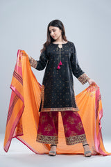 Relaxed Fit Three-Piece Lawn with Printed Palazzo