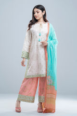 Relaxed Fit Three-Piece Lawn with Printed Palazzo