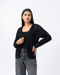 Relaxed Fit Open-Knit Cardigan