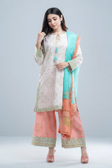 Relaxed Fit Three-Piece Lawn with Printed Palazzo