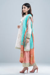 Relaxed Fit Three-Piece Lawn with Printed Palazzo