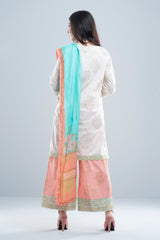 Relaxed Fit Three-Piece Lawn with Printed Palazzo