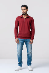 Regular Fit Half-Zipped Terry and Ottoman Jacket