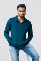 Regular Fit Half-Zipped Terry and Ottoman Jacket