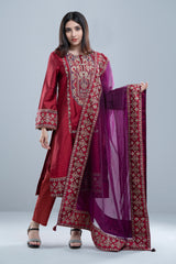 Smart Fit Embroidered Formal Two-Piece Ethnic Set with Organza Dupatta