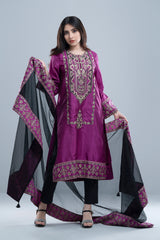 Smart Fit Embroidered Formal Two-Piece Ethnic Set with Organza Dupatta
