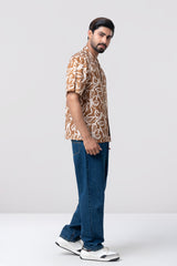 Relaxed Fit Printed Casual Shirt with Lapel Collar