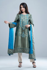 Smart Fit Embroidered Formal Two-Piece Ethnic Set with Organza Dupatta