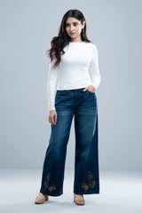 Wide-Leg Embroidered Denim