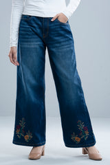 Wide-Leg Embroidered Denim