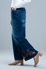 Wide-Leg Embroidered Denim