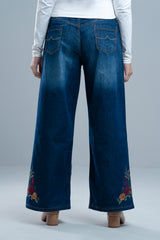 Wide-Leg Embroidered Denim