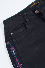 Slim Fit Embroidered Denim
