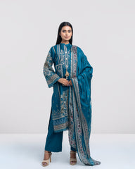 Relaxed Fit Printed Three-Piece Lawn with Silk Dupatta