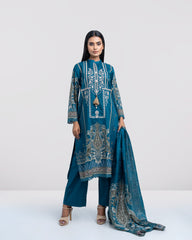 Relaxed Fit Printed Three-Piece Lawn with Silk Dupatta