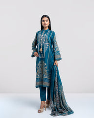 Relaxed Fit Printed Three-Piece Lawn with Silk Dupatta
