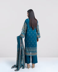 Relaxed Fit Printed Three-Piece Lawn with Silk Dupatta