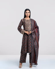 Relaxed Fit Embroidered Three-Piece Lawn with Silk Dupatta