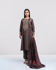 Relaxed Fit Embroidered Three-Piece Lawn with Silk Dupatta
