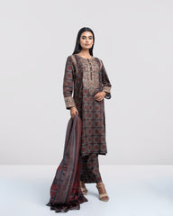 Relaxed Fit Embroidered Three-Piece Lawn with Silk Dupatta