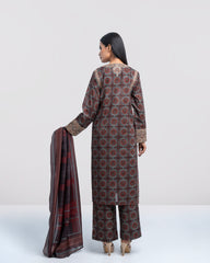 Relaxed Fit Embroidered Three-Piece Lawn with Silk Dupatta