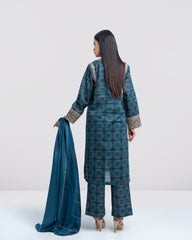Relaxed Fit Embroidered Three-Piece Lawn with Silk Dupatta