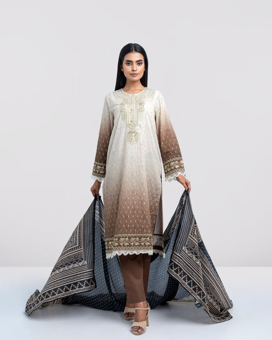 Smart Fit Digital Printed Three-Piece Lawn with Silk Dupatta