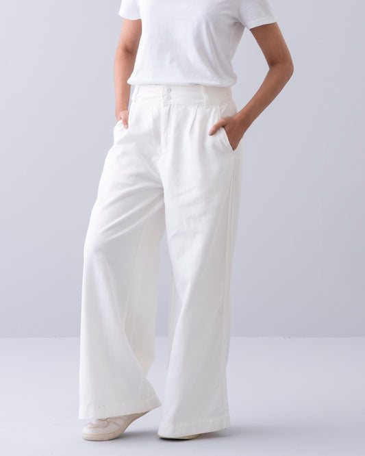 Wide-Leg Twill Pants