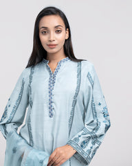 Smart Fit Embellished Two-Piece Formal Ethnic Set with Organza Dupatta