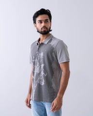 Relaxed Fit Placement Pigment Printed Polo Shirt