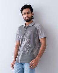 Relaxed Fit Placement Pigment Printed Polo Shirt