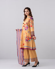 Relaxed Fit Digital Printed Three-Piece Lawn with Chiffon Dupatta