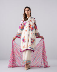 Relaxed Fit Digital Printed Three-Piece Lawn with Chiffon Dupatta