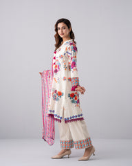 Relaxed Fit Digital Printed Three-Piece Lawn with Chiffon Dupatta