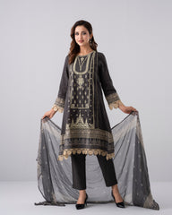 Smart Fit Embroidered Three-Piece Lawn with Chiffon Dupatta