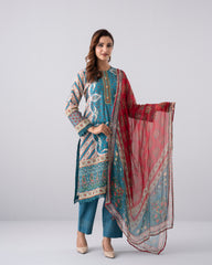 Smart Fit Digital Printed Three-Piece Lawn with Chiffon Dupatta
