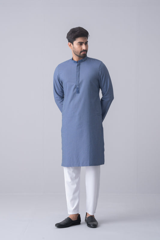 Slim Fit Embroidered Semi Formal Dobby Panjabi