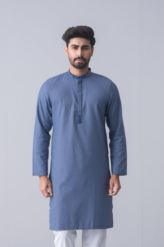Slim Fit Embroidered Semi Formal Dobby Panjabi