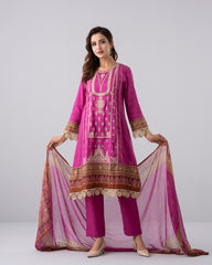 Smart Fit Embroidered Three-Piece Lawn with Chiffon Dupatta