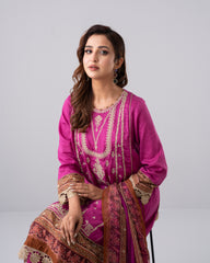 Smart Fit Embroidered Three-Piece Lawn with Chiffon Dupatta