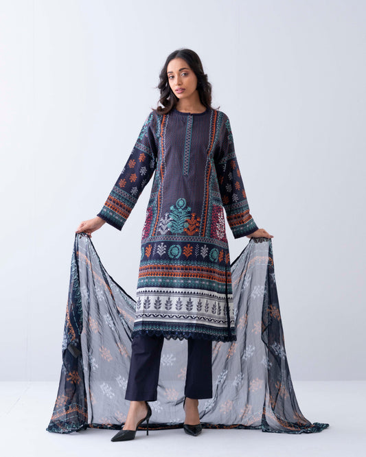 Relaxed Fit Printed Two-Piece Lawn with Chiffon Dupatta