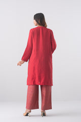 Smart Fit Embroidered Three-Piece Ethnic Set with Organza Dupatta