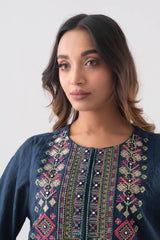 Smart Fit Embroidered Three-Piece Ethnic Set with Organza Dupatta