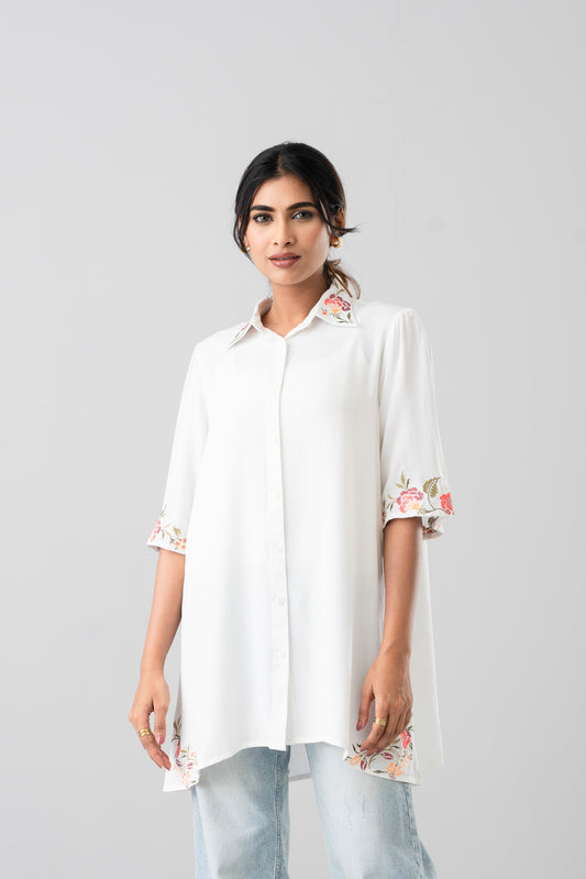 Relaxed Fit Embroidered Viscose Casual Shirt