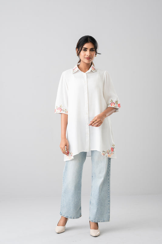 Relaxed Fit Embroidered Viscose Casual Shirt