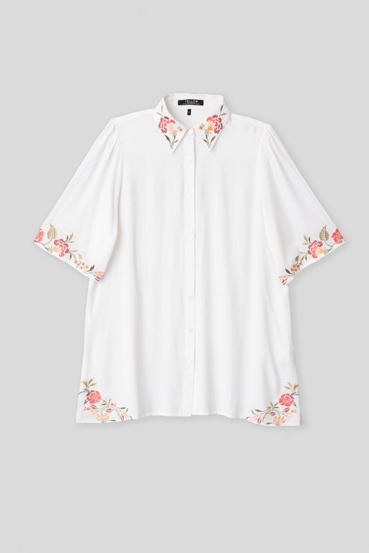 Relaxed Fit Embroidered Viscose Womens Casual Shirt