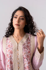 Relaxed Fit Floral Printed Three-Piece Ethnic Set with Organza Dupatta