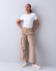 Wide Leg Cargo Twill Pant